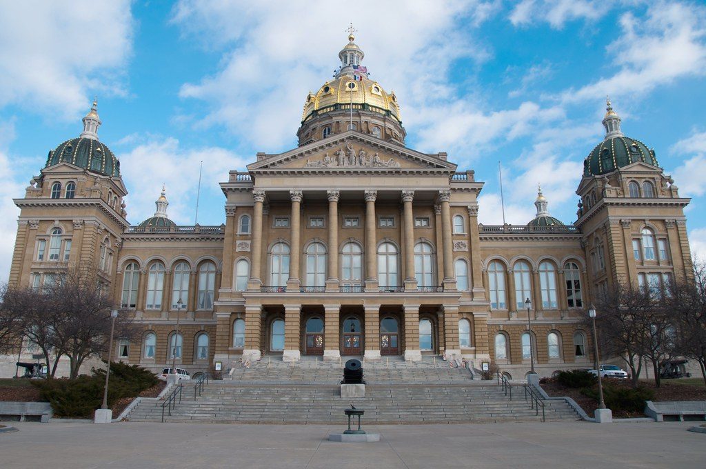 The Iowa State Capitol in Des Moines, with its gold central dome